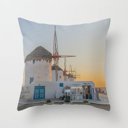Mykonos Windmills by Pupina Throw Pillow