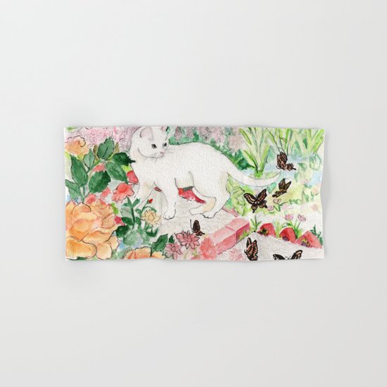 White Cat in a Garden Hand & Bath Towel