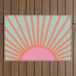 Sun Print Sunrise Sunshine Aqua Teal Pink Retro Sun Wall Art Vintage Boho Abstract Modern Decor Outdoor Rug