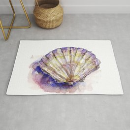 Watercolor Seashell Painting on White 7 Minimalist Coast - Sea - Beach - Shore Rug