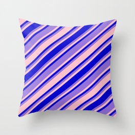 [ Thumbnail: Pink, Blue, and Purple Colored Pattern of Stripes Throw Pillow ]