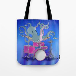 Octopus Playing Drums - Blue Tote Bag