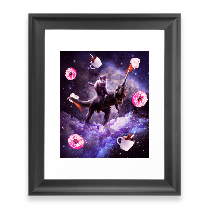Society6 Outer Space Cat Riding Dinosaur Unicorn Donut Framed