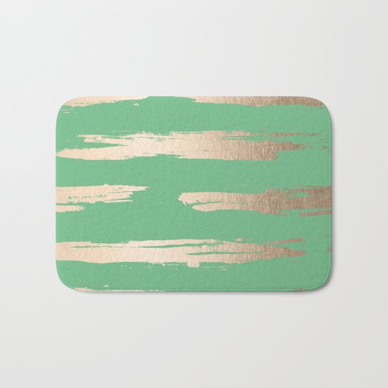 Abstract Paint Stripes Gold Tropical Green Bath Mat