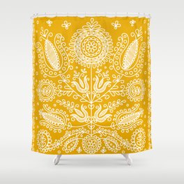 Tree of Life Yellow Hungarian Embroidery Design Shower Curtain