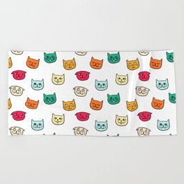 Cat heads in colors Beach Towel