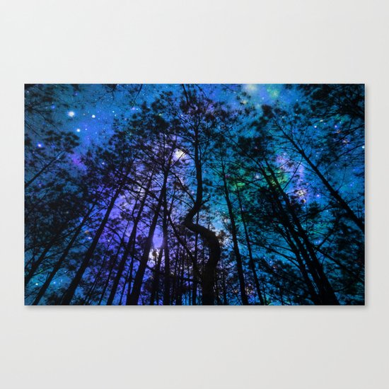 Black Trees Teal Purple Space Canvas Print