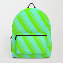 [ Thumbnail: Chartreuse & Aquamarine Colored Lined Pattern Backpack ]
