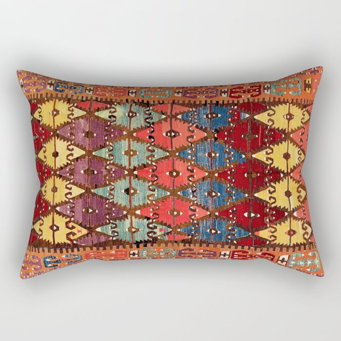 Aksaray  Antique Turkish Cappadocian Kilim Print Rectangular Pillow