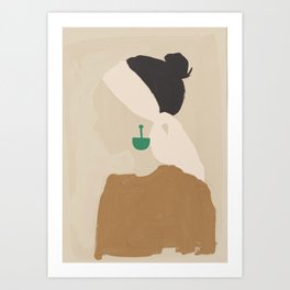Minimalist Woman with Green Earring Art Print