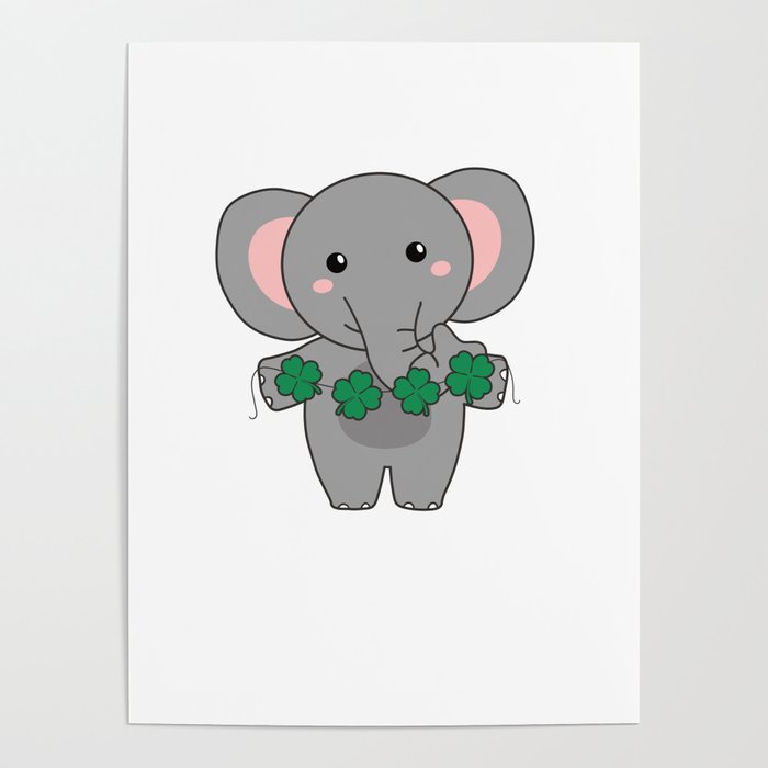 Elephant With Shamrocks Cute Animals For Luck Poster
