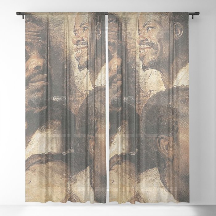 African American Four Studies of the Head of a Black Man portrait painting by Peter Paul Rubens Sheer Curtain