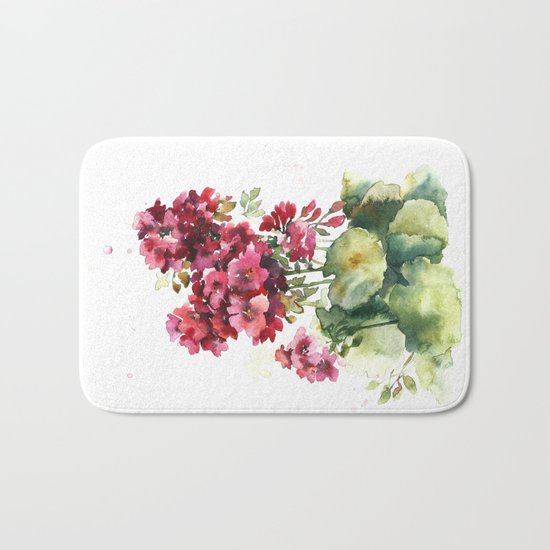 Watercolor geranium flowers Bath Mat