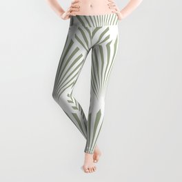 Green and White Elegant Scallop Fan Pattern Pairs Dulux 2022 Popular Colour Bamboo Stem Leggings