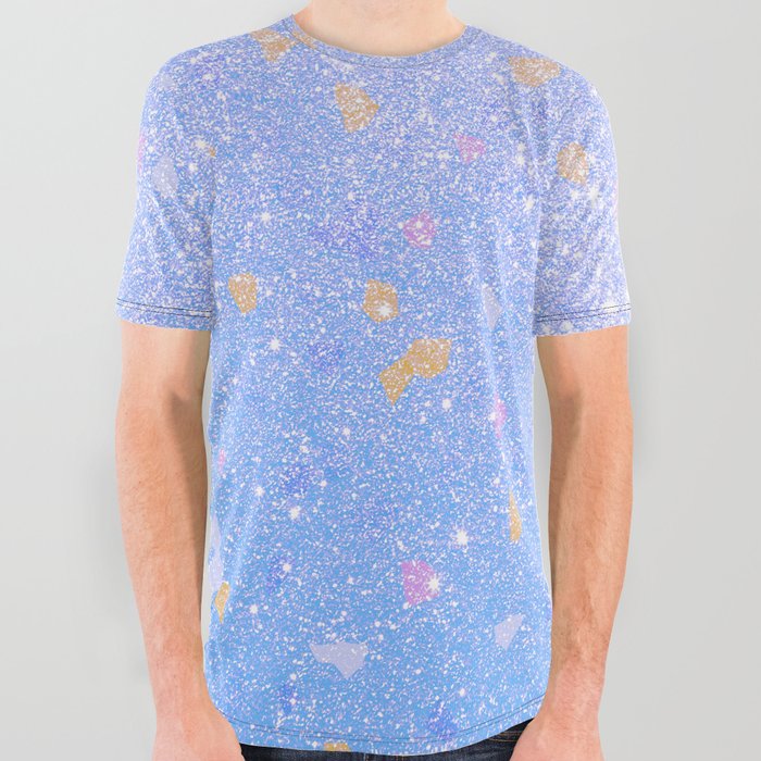 purple blue terrazzo marble speckled pieces pattern All Over Graphic Tee