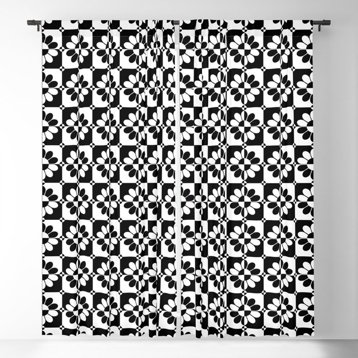 Black And White / Two Tone / Mod Ska Flower Blackout Curtain