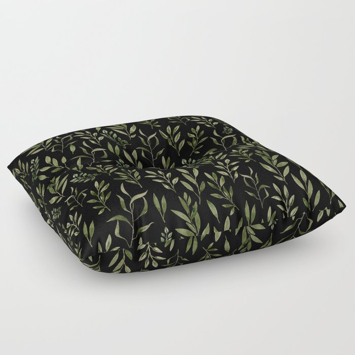 Eucalyptus- Green Leaves Dark Background  Floor Pillow