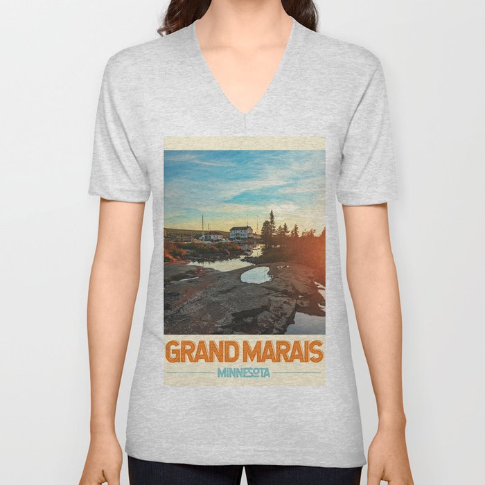 Grand Marais Minnesota V Neck T Shirt