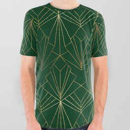 Art Deco in Emerald Green - Large Scale All Over Graphic Tee