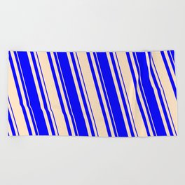 [ Thumbnail: Bisque & Blue Colored Lined Pattern Beach Towel ]
