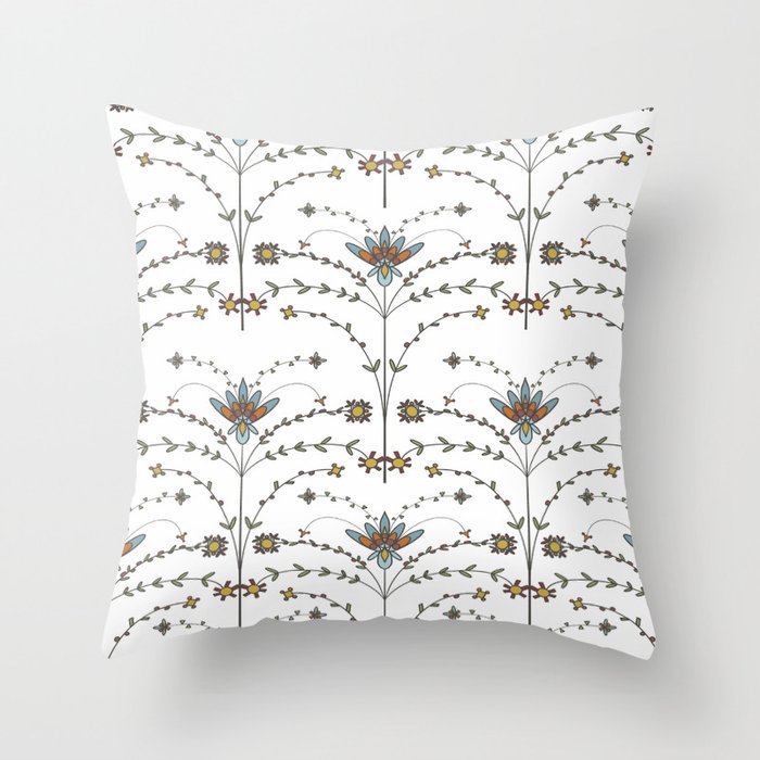 Vintage Abstract Floral Bouquet Pattern 1.0 Throw Pillow