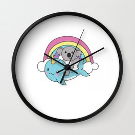 Narwhal Koala Ocean Unicorn Kawaii Rainbow Wall Clock