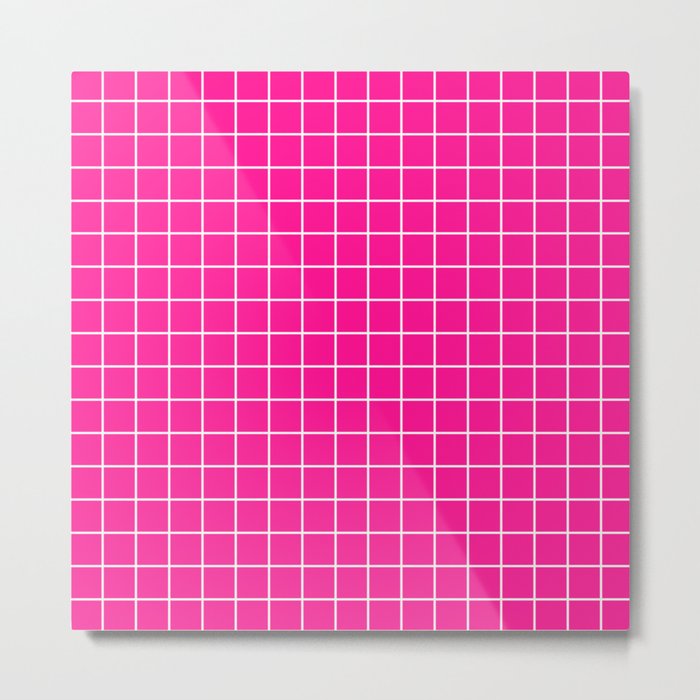Deep pink - pink color - White Lines Grid Pattern Metal Print