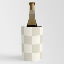 Checkerboard Check Checkered Pattern in Mushroom Beige and Cream Wine Chiller