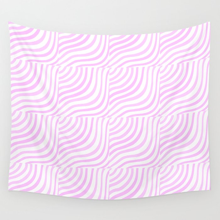 Pastel Pink Stripes Shells Pattern Wall Tapestry