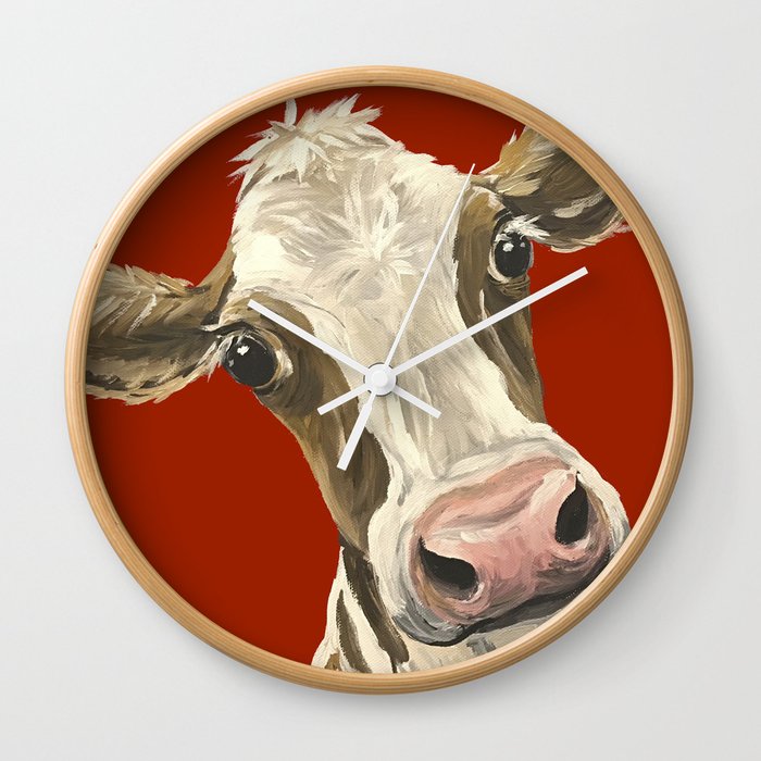 Cute Cow Painting Red Cow Painting Wall Clock By Leekeller Society6