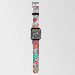 Red floral Jungle Garden Botanical featuring Proteas, Reeds, Eucalyptus, Ferns and Birds of Paradise Apple Watch Band