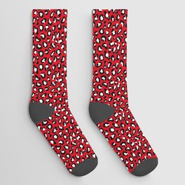 Leopard Print Black and White on Red Socks