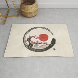 Zen Enso Circle and Sakura Tree Rug | Ink, Minimalistic, Landscape, Japanese, Japan, Graphicdesign, Ensosakura, Ensocircle, Canvas, Enso 