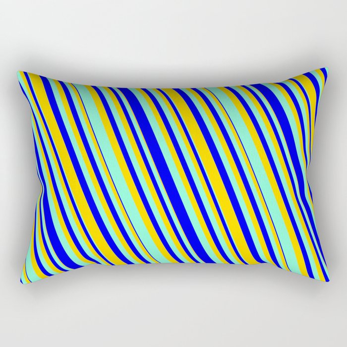 Aquamarine, Blue & Yellow Colored Lines Pattern Rectangular Pillow