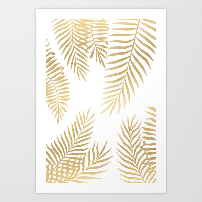 Gold palm leaves Art Print
