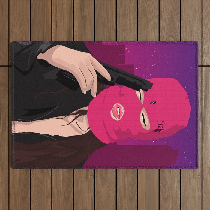 Ski Mask Gangster Girl pink Outdoor Rug