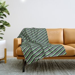 [ Thumbnail: Dim Gray, Light Green & Black Colored Lined/Striped Pattern Throw Blanket ]
