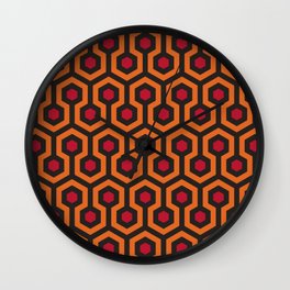 Retro Modern Orange Red Brown Hexagon Pattern Wall Clock
