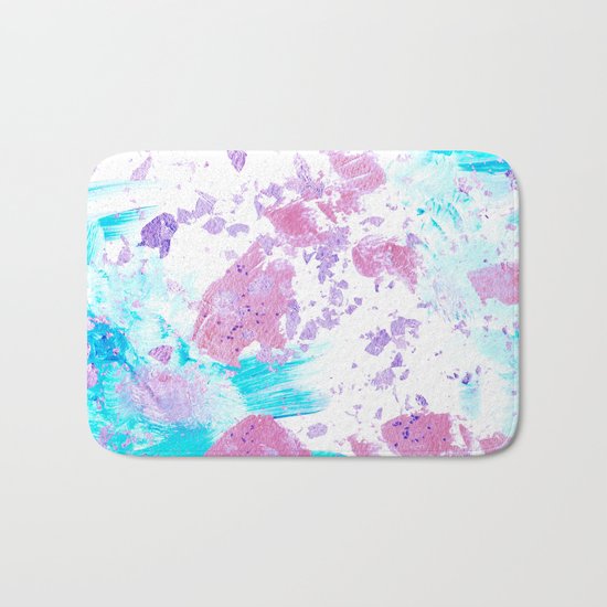 Pink and Blue Metallic Modern Abstract Bath Mat