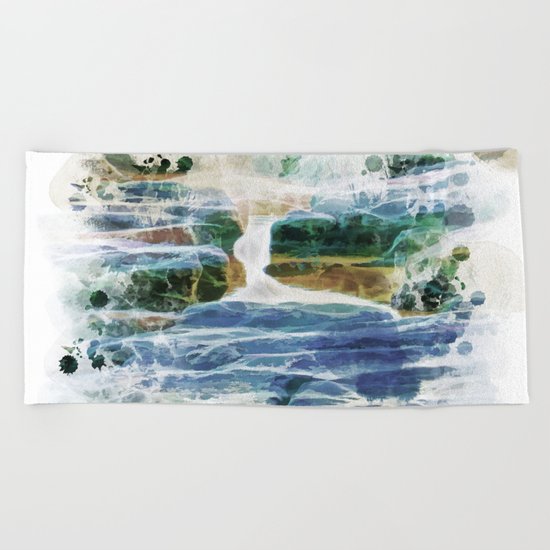 Abstract rock pool in the rough rocks Beach Towel