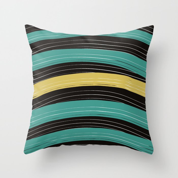 Gentle Curves II Turquoise Black and Yellow Throw Pillow by Artistic Home Accessories Society6