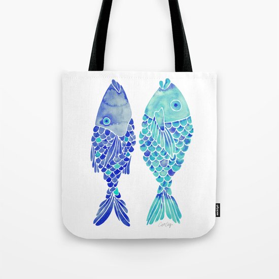 Indonesian Fish Duo – Navy & Turquoise Palette Tote Bag