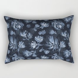 White flowers watercolor pattern over navy blue Rectangular Pillow