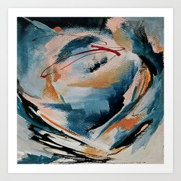 Drift 6: a bold mixed media piece in blues, brown, pink and red Art Print