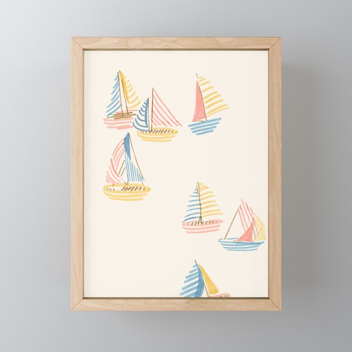 Striped sailboats Framed Mini Art Print