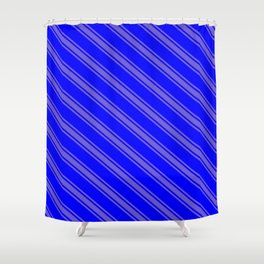 [ Thumbnail: Blue and Slate Blue Colored Striped/Lined Pattern Shower Curtain ]