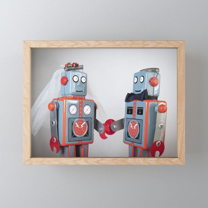 Two robots getting married Framed Mini Art Print