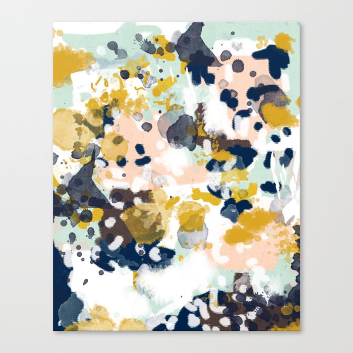 Sloane - Abstract painting in modern fresh colors navy, mint, blush, cream, white, and gold Canvas Print