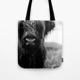 Scottish Highland Cattle Baby - Black and White Animal Photography Tote Bag