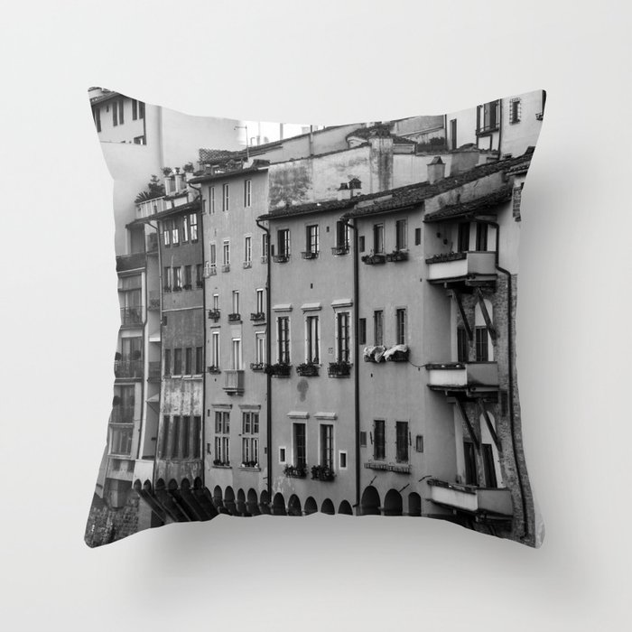 Homes at the Arno in B+W  |  Travel Photography Throw Pillow